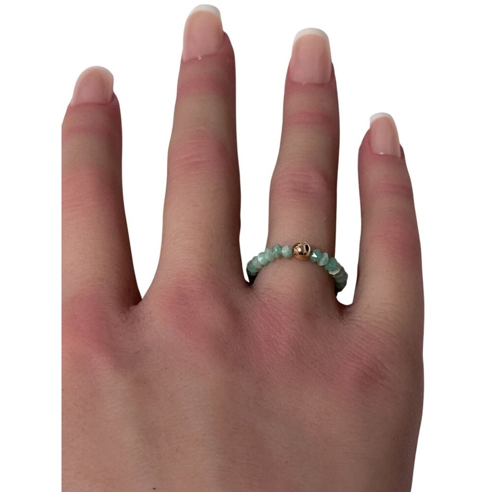 14K Gold Emerald Micro Faceted Stretch Ring Handmade Elastic Gemstone Band - Picture 6 of 7